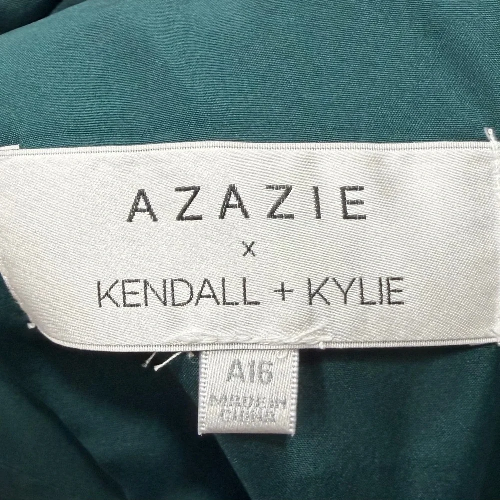 Azazie x Kendall + Kylie Satin Bridesmaid Dress Emerald Green A16 | Formal Maxi - Picture 3 of 3